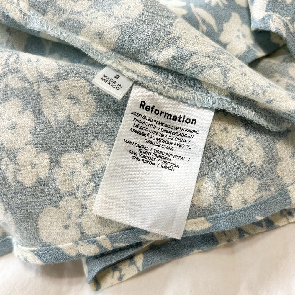 Reformation Zoe Midi Skirt Blue Floral Slit Front Women’s Size 2 - Picture 6 of 9